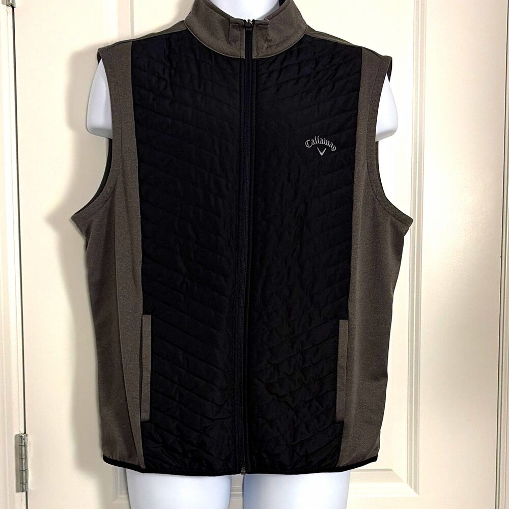 Callaway L•B•G Men's Quilted Full Zip Golf Vest Pockets Black/Gray Size L